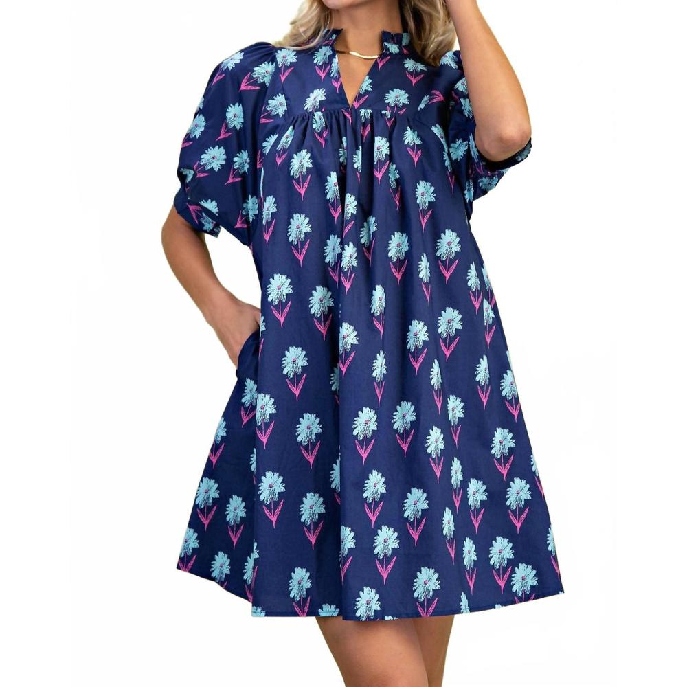 NEW GIGIO floral print mini dress in navy blue